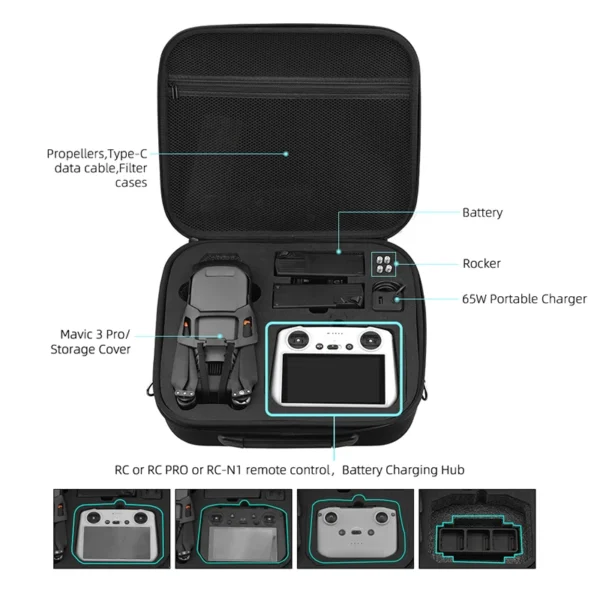 Storage Bag for DJI Mavic 3 Pro Carrying Case Safety RC-N1/RC Pro Remote Handbag Portable Crossbody Bag Drone Accessories - Image 4