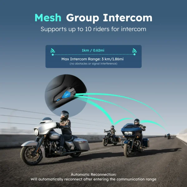 ASMAX Z1 Motorcycle Bluetooth Intercom, IP67 Waterproof Helmet Headset, 2 Chips 8-Core, HIFI Speakers, ENC, 42min Fast Charging - Image 2