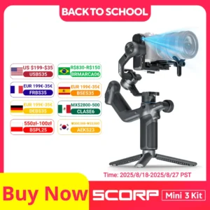 FeiyuTech SCORP Mini-3 Kit All-in-One Gimbal with Built-in AI Smart Tracking 2.0kg load, for Mirrorless Action Camera Smartphone