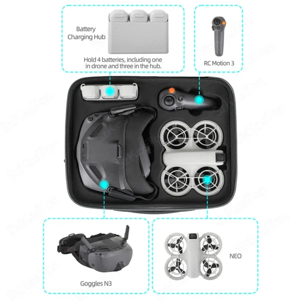 For DJI NEO Portable Case Waterproof Bag Charger Battery Base Storage Box Handbag Glasses N3 Carrying Box Drone Accessories - Image 3