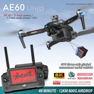 AE60 GPS Drone 8K Professional HD Camera 3-Axis Gimbal Brushless 12KM Obstacle Avoidance Large Screen FPV Fishing Airdrop Drones