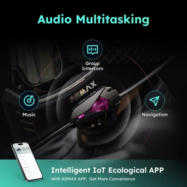 ASMAX Z1 Motorcycle Bluetooth Intercom, IP67 Waterproof Helmet Headset, 2 Chips 8-Core, HIFI Speakers, ENC, 42min Fast Charging - Image 6