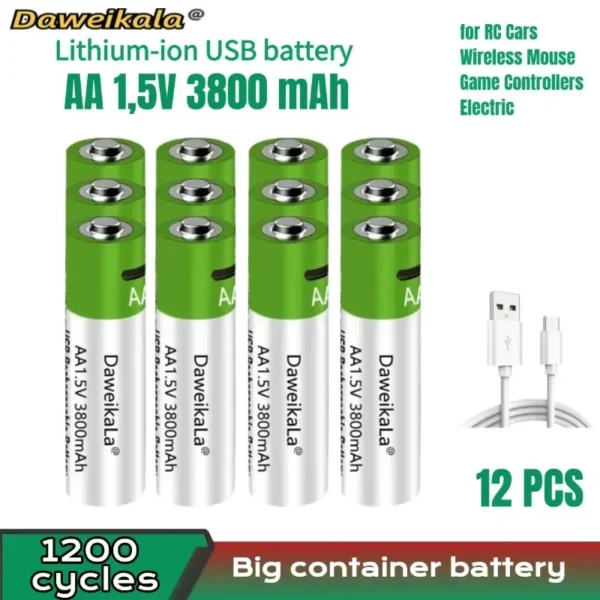 Fast charging 1.5V AA lithium ion battery with 3800mah capacity and USB rechargeable lithium USB battery for toy keyboard - Image 4