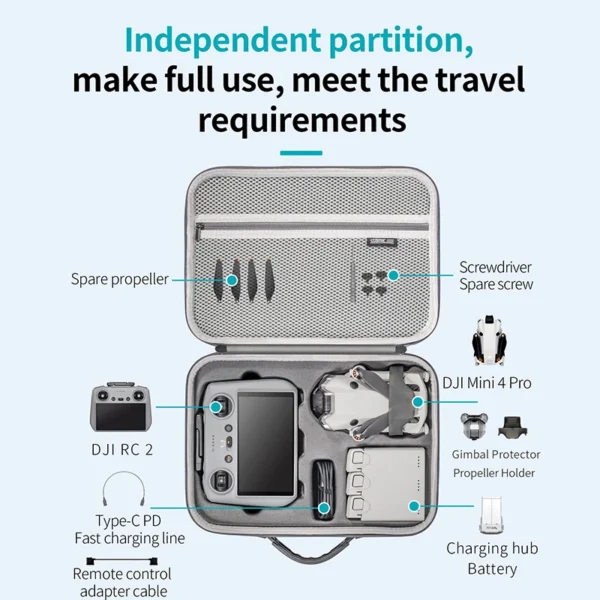 STARTRC Carrying Case For DJI Mini 4 Pro Accessories Storage Bag PU Leather Handbag Portable Travel Case Drone Accessories - Image 3