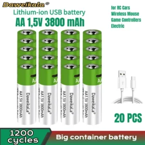 Fast charging 1.5V AA lithium ion battery with 3800mah capacity and USB rechargeable lithium USB battery for toy keyboard