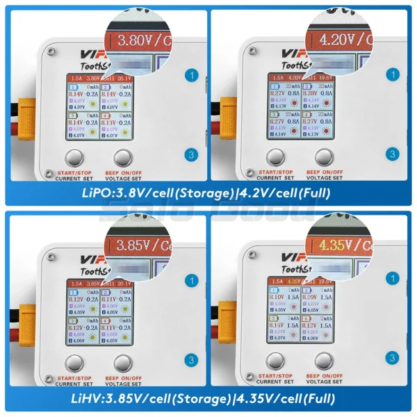 VIFLY ToothStor 4 Port 2S Balance Charger with Storage Mode LCD Display LiHV/LiPo Battery For RC FPV Freestyle Racing Drone - Image 6