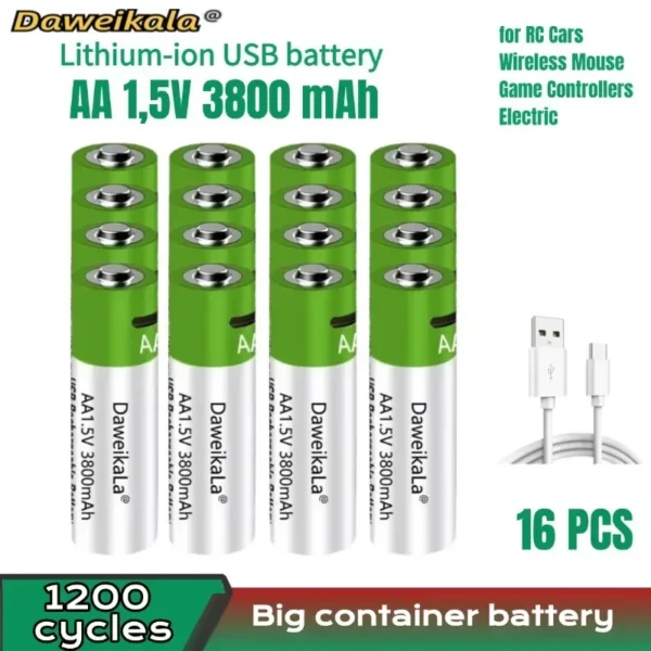 Fast charging 1.5V AA lithium ion battery with 3800mah capacity and USB rechargeable lithium USB battery for toy keyboard - Image 5