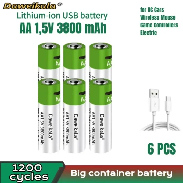 Fast charging 1.5V AA lithium ion battery with 3800mah capacity and USB rechargeable lithium USB battery for toy keyboard - Image 3