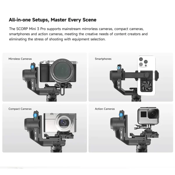 FeiyuTech SCORP Mini-3 Kit All-in-One Gimbal with Built-in AI Smart Tracking 2.0kg load, for Mirrorless Action Camera Smartphone - Image 2