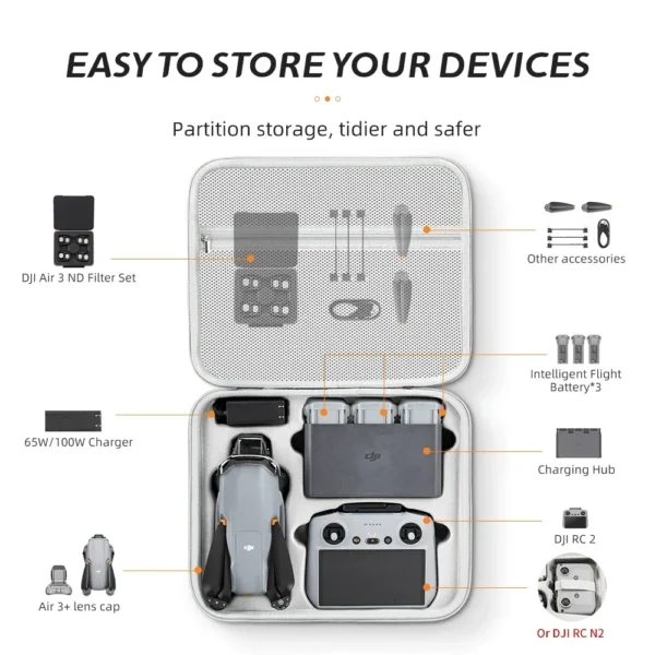 XFJI Portable Carrying Case for DJI Air 3/Air 3S Storage Box DJI Air3S Hard Case Drone Accessories Handbag PU Splash-proof Bag - Image 2
