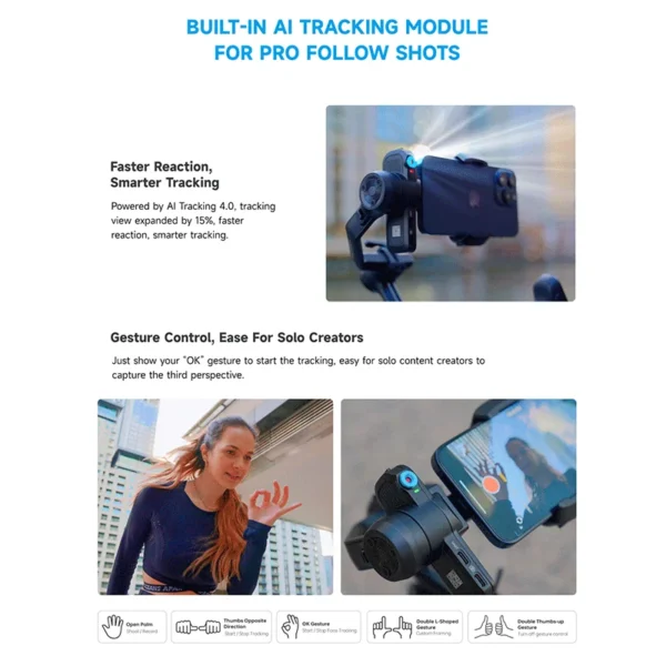 FeiyuTech SCORP Mini-3 Kit All-in-One Gimbal with Built-in AI Smart Tracking 2.0kg load, for Mirrorless Action Camera Smartphone - Image 3