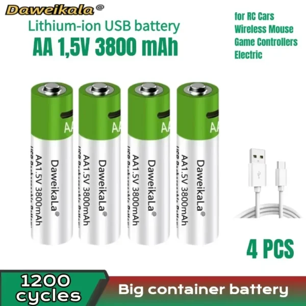Fast charging 1.5V AA lithium ion battery with 3800mah capacity and USB rechargeable lithium USB battery for toy keyboard - Image 2